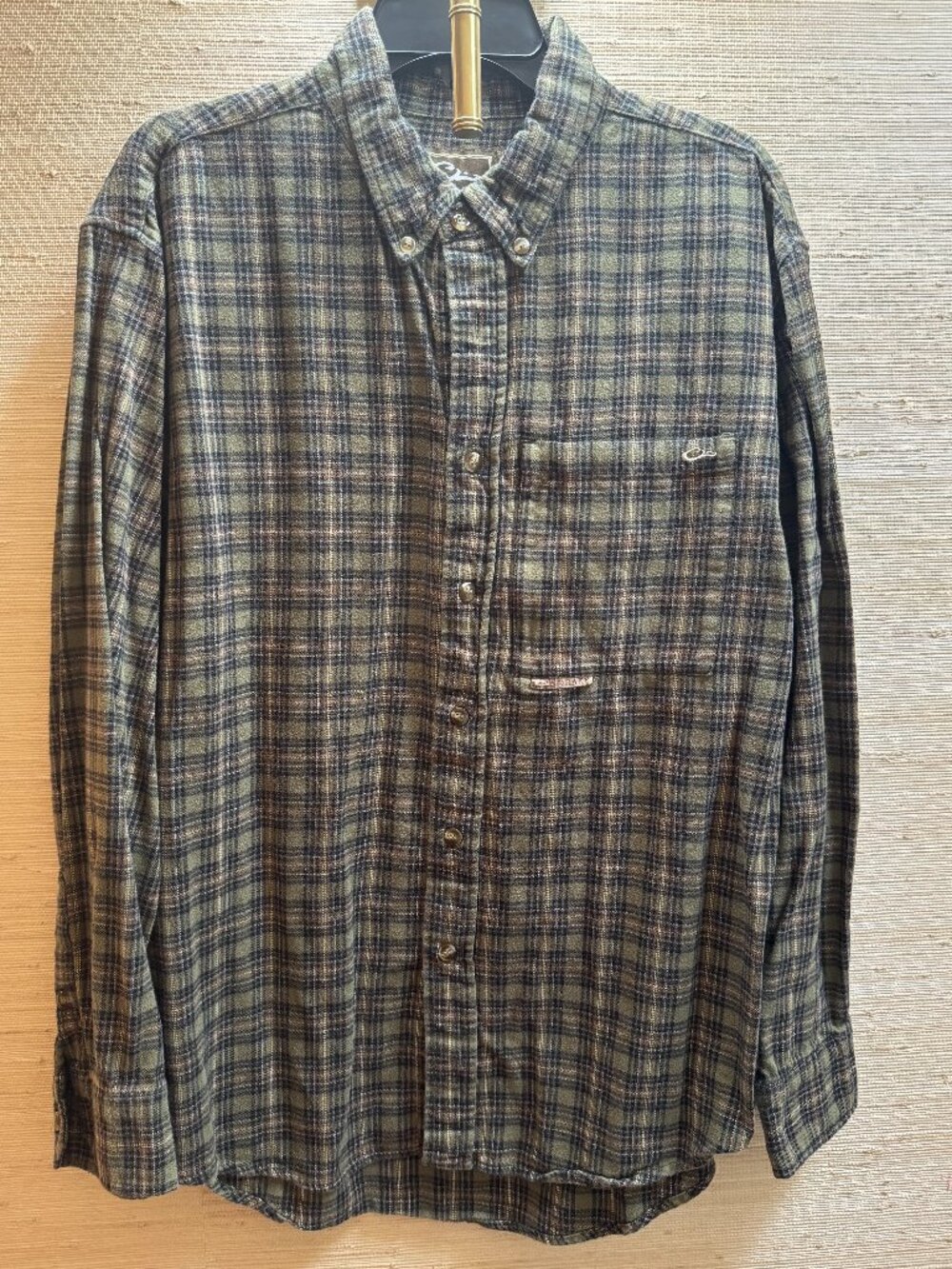 Drake Waterfowl Mens Large Olive Brown Plaid Long Sleeve Outdoor Shirt